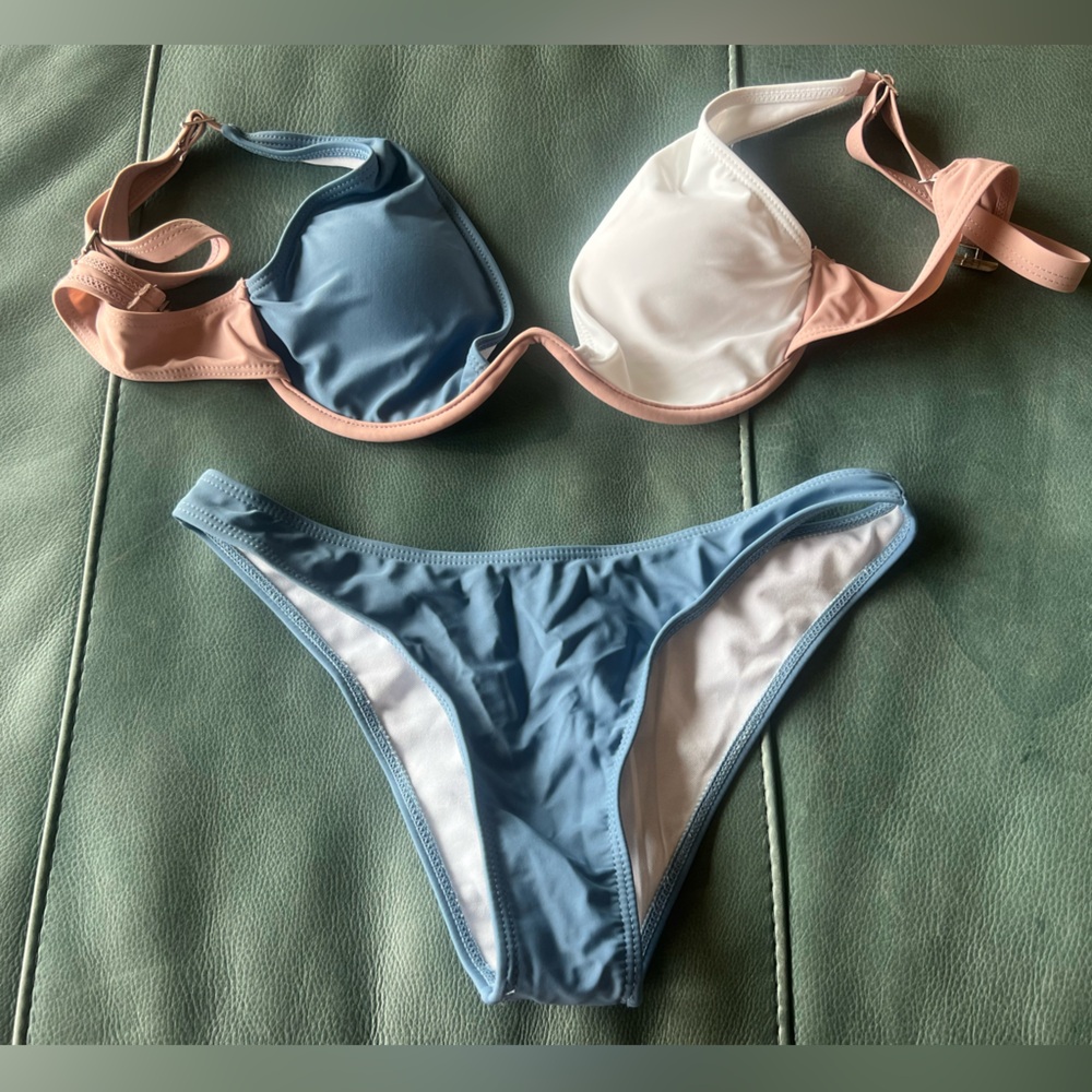 Blue and White Bikini Set